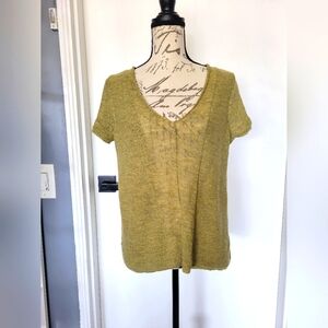 Eileen Fisher Green Knit Wool Short Sleeve‎ Top Blouse Size M